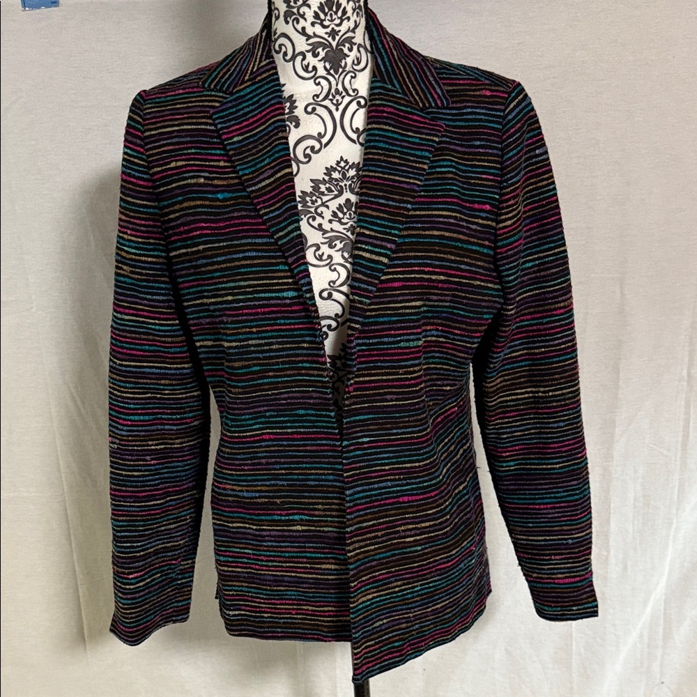 Ann May Vintage Striped Multicolor Women's Blazer 80% Silk 20% Cotton EUC Small